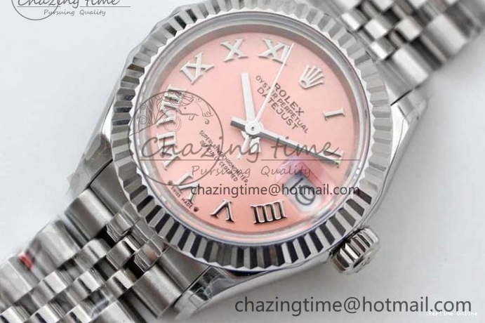 0403 ComfortFit Lady DateJust 28 SS TWF 1:1 Best Edition 904L Steel Pink Dial Roman Markers on President Bracelet NH 2183